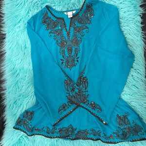 #26 Turquoise Embroidered Women's Blouse